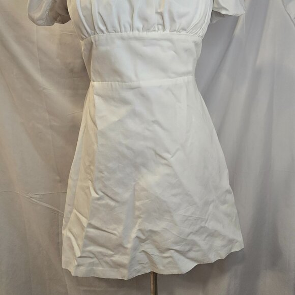 NWT Zara Dress White Off The Shoulder Open Back Mini Size Large Zip Puff-Sleeve - Picture 4 of 12